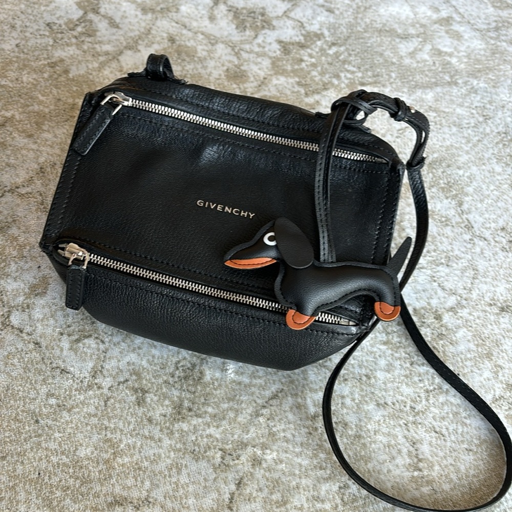 Anthropologie Black leather dachshund hanging keychain for bag or car